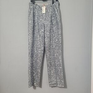 Zadig &‎ Voltaire Gitane Sequins Silver Pants Size 40